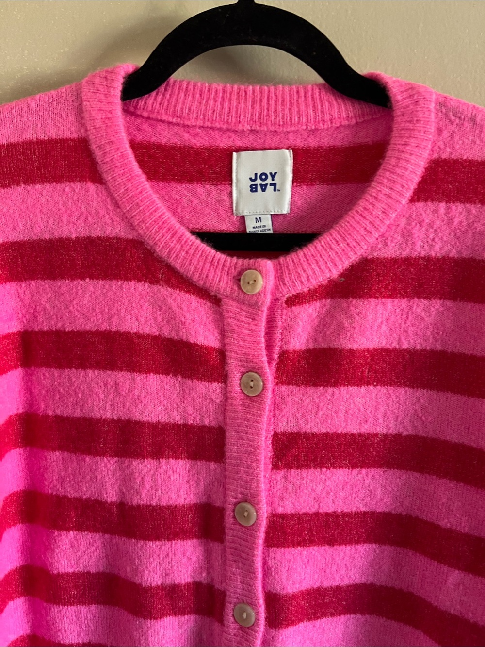 JoyLab Pink and Red Striped Button-Up Cardigan - Picture 2 of 3